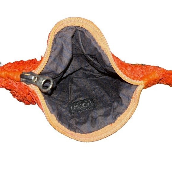 Jamin Puech Paris Hand Crocheted Raffia Straw Orange Zipper Pouch Bag Wallet - Picture 12 of 12